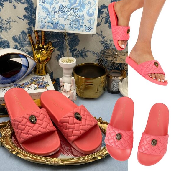🆕 KURT GEIGER LONDON 🧿 NWOT Meena Eagle Quilted Slide, Salmon - Sz 39 US8.5 - Picture 1 of 15